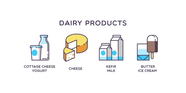 Iconos Leche Productos Lácteos Ilustración Vectorial — Vector de stock