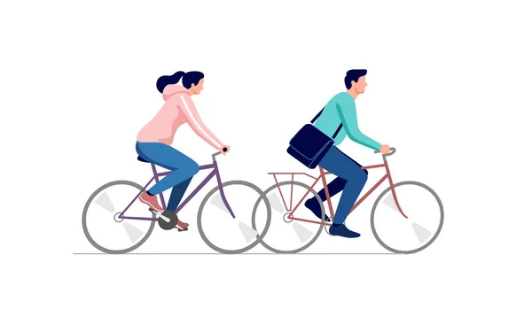 Bisiklete Binen Genç Bir Çift Vektör Illüstrasyonu — Stok Vektör