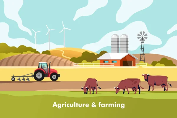 Landwirtschaft Und Landwirtschaft Agrarwirtschaft Ländliche Landschaft Vektorillustration Für Infografik Webseiten — Stockvektor