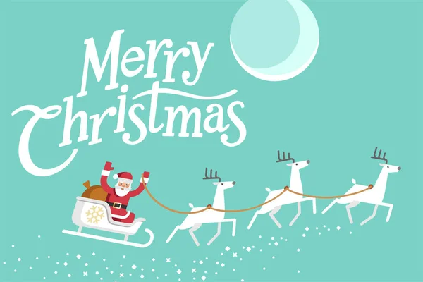 Weihnachtsgrußkarte Mit Weihnachtsmann Auf Schlitten — Stockvektor