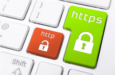 Https ile bir klavye ve Http düğmelerinin kilit simgeleri ile yakın çekim