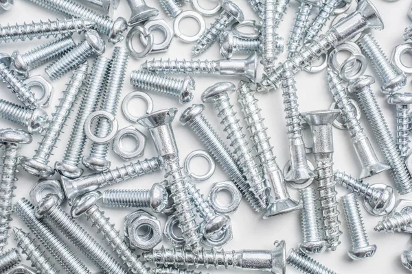 Macro Big Collection Iron Screws Nuts Lockwashers — Stock Photo, Image