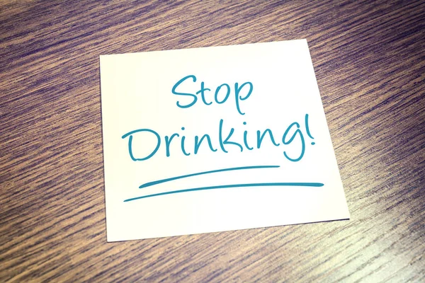 Stop Drinking Reminder Paper Wooden Table — Stock Photo, Image