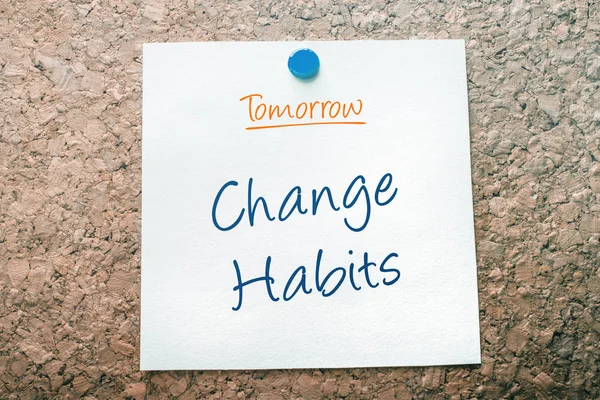 Change Habits Reminder Tomorrow Paper Pinned Cork Board — Stock Photo, Image