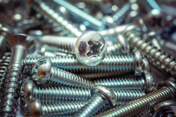 Macro Of A Vintage Colored Collection Of Iron Screws, Wood Screws And Bolts — Stock Photo, Image