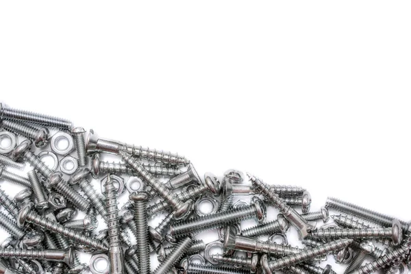 Medium Size Collection Of Iron Screws, Wood Screws and Bolts With A Diagonal Line For Text — Stock Photo, Image