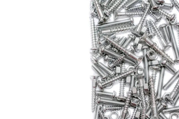 Collection Of Iron Screws, Wood Screws and Bolts With Free Space On The Left Side — Stock Photo, Image