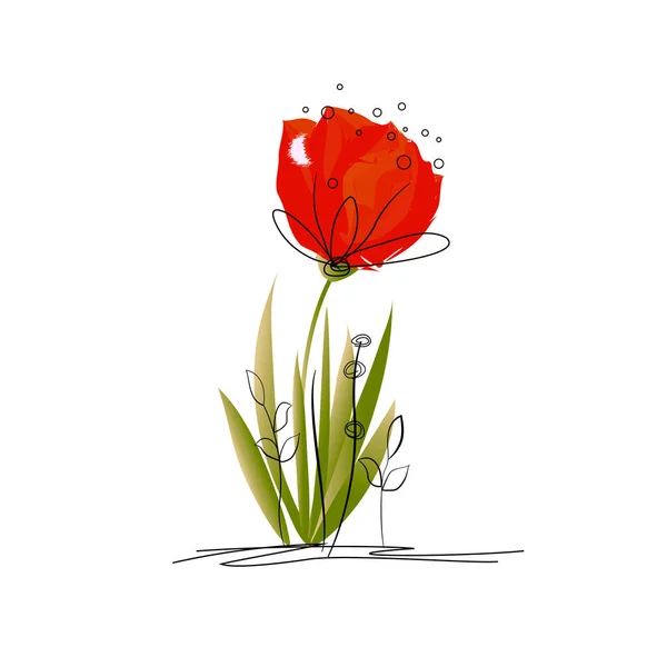 Desenho Floral Aquarela Vetor Desenho Animado Simples Flor Vermelha Estilizada — Vetor de Stock