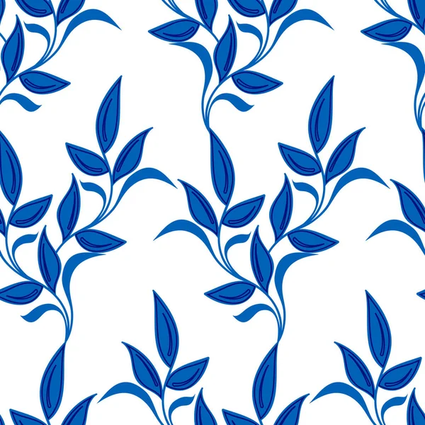 Fondo Sin Costuras Hojas Enredadera Azul Brillante Diseño Plano Botánico — Vector de stock