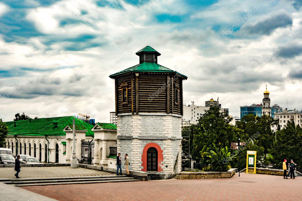 Russia. Yekaterinburg. The water tower in the Historic square .