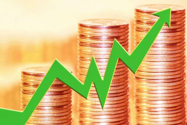 Renk simge ok - grafik para bir arka plan üzerinde. Piyasa mali durum değişiklikleri kavramı