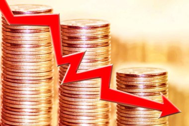 Renk simge ok - grafik para bir arka plan üzerinde. Piyasa mali durum değişiklikleri kavramı