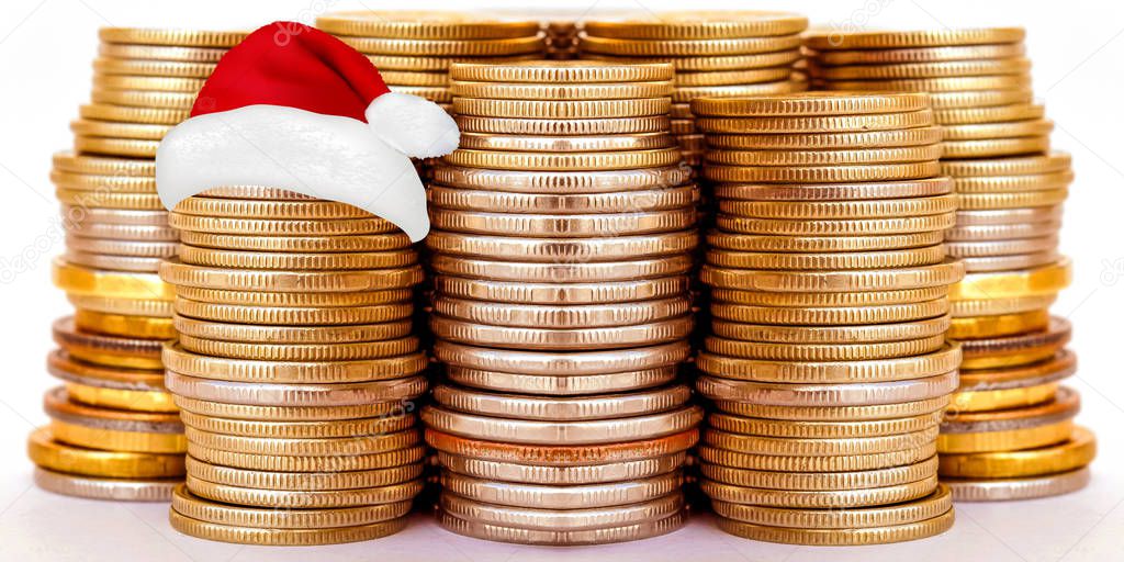 Coins stacked in bars. . The concept of new year's discounts and sales .