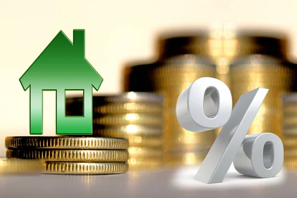 Символ Процента Недвижимость Фоне Денег Концепция Изменения Цен Рынке Недвижимости — стоковое фото