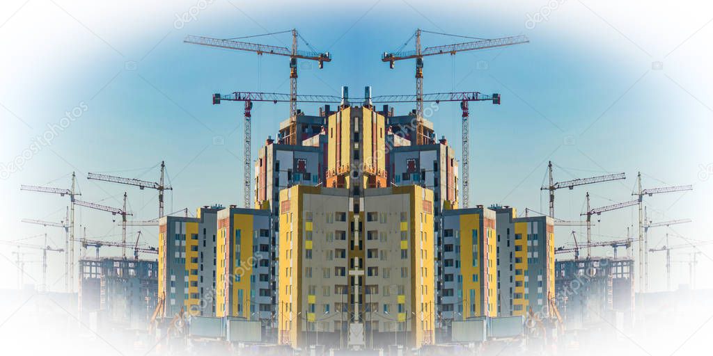 Construction of new residential buildings against the sky . The concept of the construction business .