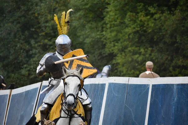 Viborg Ryssland Augusti 2020 Riddare Med Lans Och Svart Gul Stockfoto