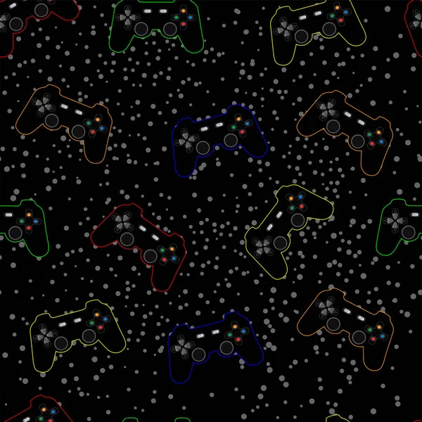 带黑色背景和刷毛的游戏操纵杆的抽象无缝图案 — 图库矢量图片