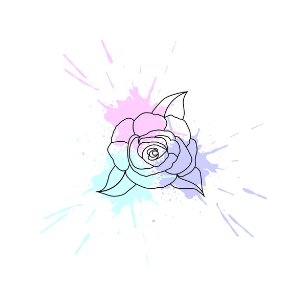Εικονογράφηση Διάνυσμα Μαύρο Περίγραμμα Τριαντάφυλλα Παστέλ Χρώμα Κηλίδες — Διανυσματικό Αρχείο