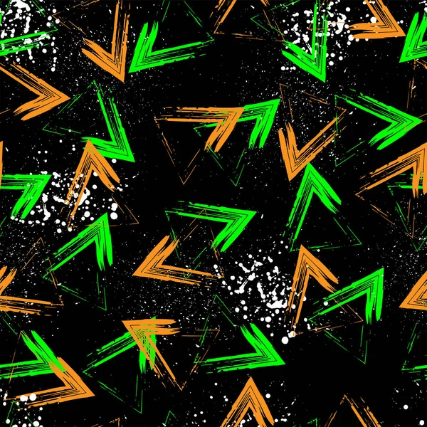 Triangle Orange Vert Effet Pinceau Couleur Sur Fond Noir Avec — Image vectorielle