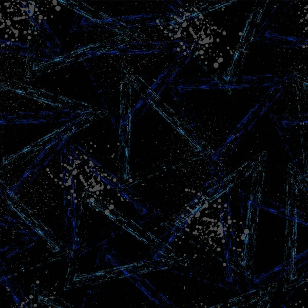 带蓝色磨擦三角形的无缝隙图案及其在黑色背景上的喷雾效果 — 图库矢量图片