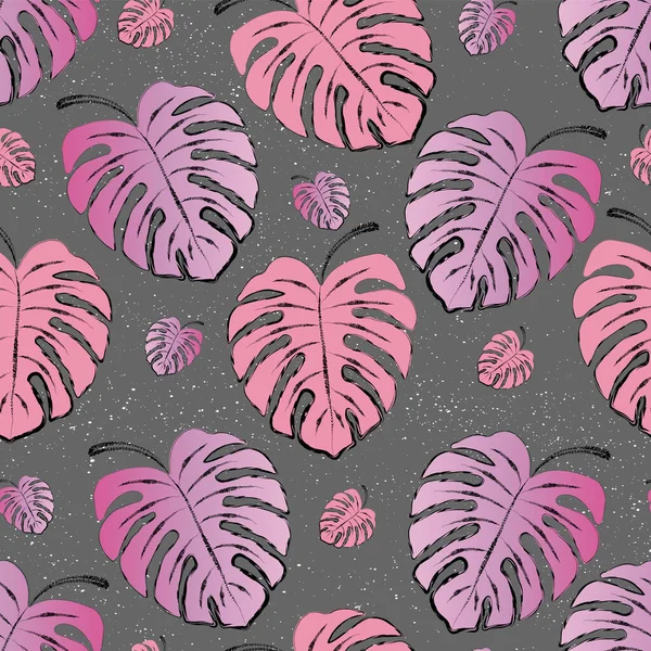 Modèle Abstrait Sans Couture Feuilles Monstera Avec Dégradé Rose Sur — Image vectorielle