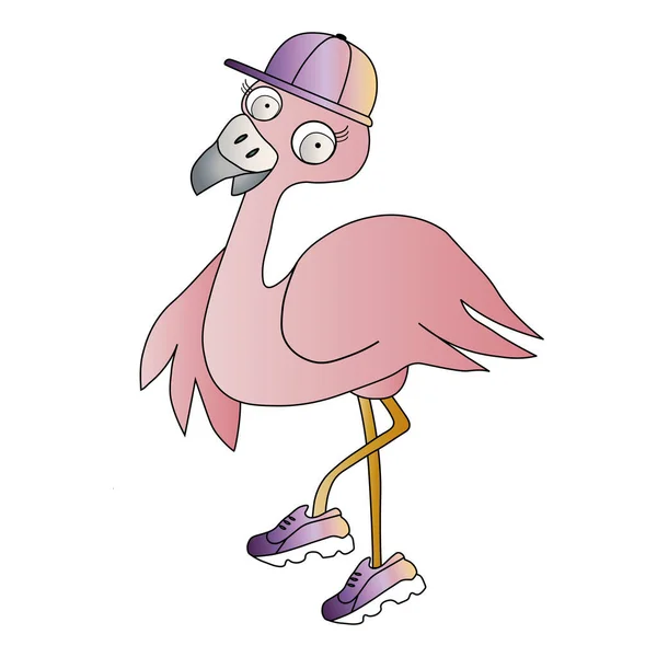Sportig Rosa Flamingo Lila Sneakers Och Mössa Vektorillustration — Stock vektor