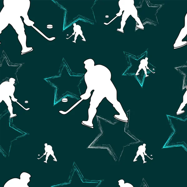 Modèle Sans Couture Avec Les Joueurs Hockey Les Étoiles Grunge — Image vectorielle