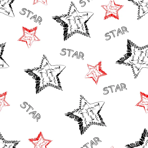 Бесшовный Рисунок Черными Красными Звездами Белом Фоне — стоковый вектор