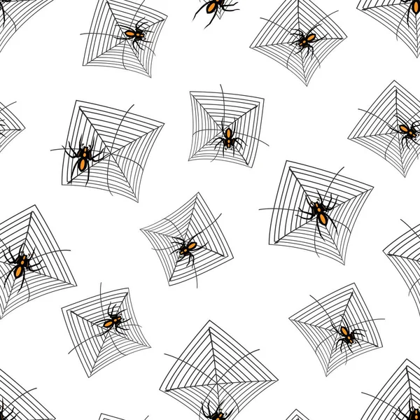 Beyaz Arkaplanda Örümcekler Örümcek Ağları Olan Soyut Pürüzsüz Desen — Stok Vektör