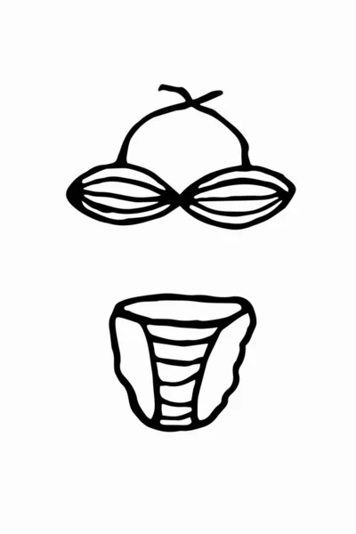 Badpak voor dames om te zwemmen op het strand, in het zwembad en zonnebaden. Bikini dunne lijn pictogram, zwempak teken op witte achtergrond, vrouwen badpak pictogram in outline stijl voor mobiele concept en web — Stockvector