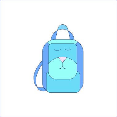 Çocukların Mavi Sırt Çantası vektör çizimi beyaz arka planda izole edildi. Okula dönelim. Hayvan çantası. Web Tasarımı, Simge. Okul malzemeleri.