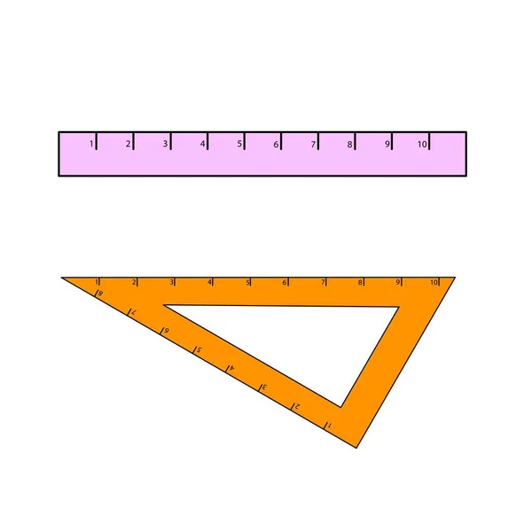 Линейка и треугольник розовый и оранжевый. Возвращайся в школу. Изолированный на белом фоне. Векторная иллюстрация, значок . — стоковый вектор