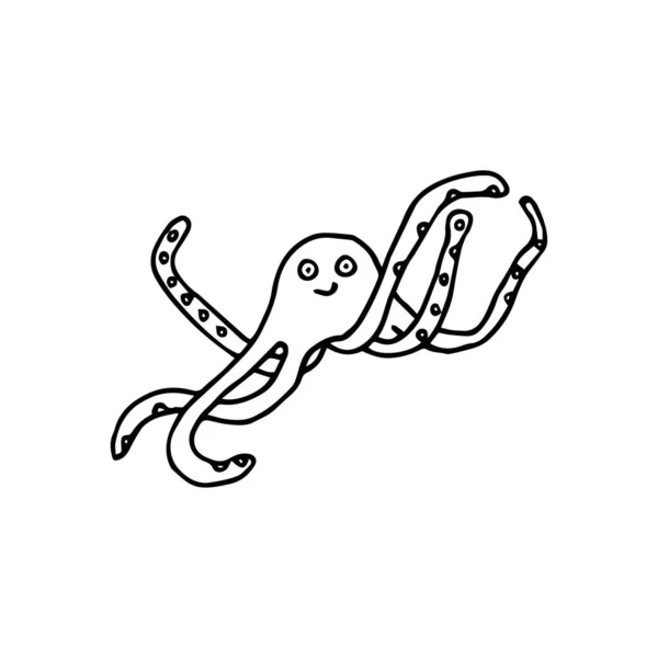Desenho de polvo bonito desenhado à mão, com nascido para mergulhar slogan gráfico. Desenho em estilo doodle, adequado para crianças colorir . — Vetor de Stock