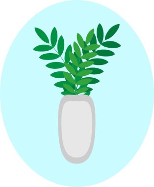 Mavi arka planda saksısı olan büyük bir çömlek. Doğal yaprak ikonunun izole edilmiş vektör çizimi. İç dekorasyon için saksı. Web sitesi tasarımı.