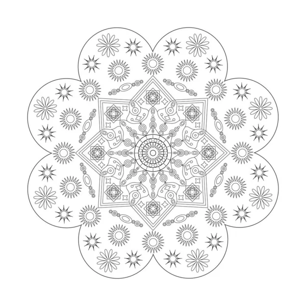 Vektor Mandala Tetoválás Színezés Pihenés Nyugtató Virágok Nap Körök Elemei — Stock Vector