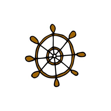 Direksiyon karalama stiliyle çizilmiş. Geminin direksiyon ana hatları simgesi. Mobil konsept ve web tasarımı için doğrusal biçim işareti. Dümen basit çizgi vektör simgesi. Sembol, logo illüstrasyonu.