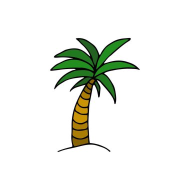 Elle çizilmiş bir palmiye ağacı. Beyaz bir arka planda izole edilmiş. Palmiye ağacı simgesi, ince çizgi biçimi