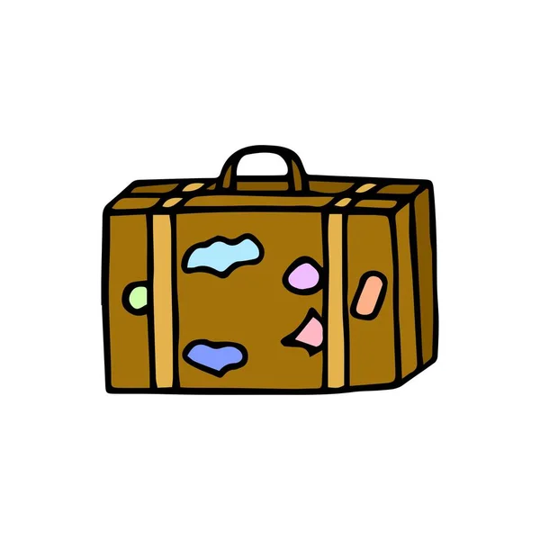 Colored Travel suitcase drawn by hand in doodle style. Vector icon for web design. Isolated on a white background. EPS 10 — Stock Vector