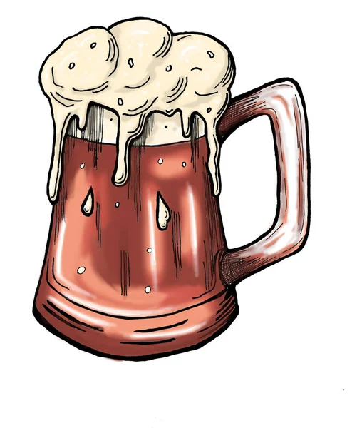 Hrnek piva. Pivo v hrnku. Vytékající pěnivé pivo z hrnku. Vysoce kvalitní ilustrace A Cup Of Beer, Cup Clipart, Pivní Clipart, — Stock fotografie