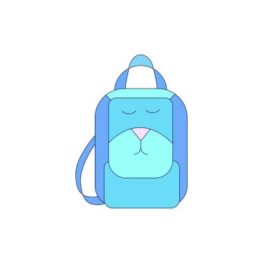 Çocuklar Mavi Sırt Çantası vektör çizimi beyaz arkaplanda izole edildi. Okula dönelim. Hayvan çantası. Web Tasarımı, Simge. Okul malzemeleri. Vektör
