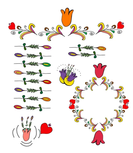 Corone floreali vettoriali ed elementi scarabocchi, illustrazione, decorazione — Vettoriale Stock