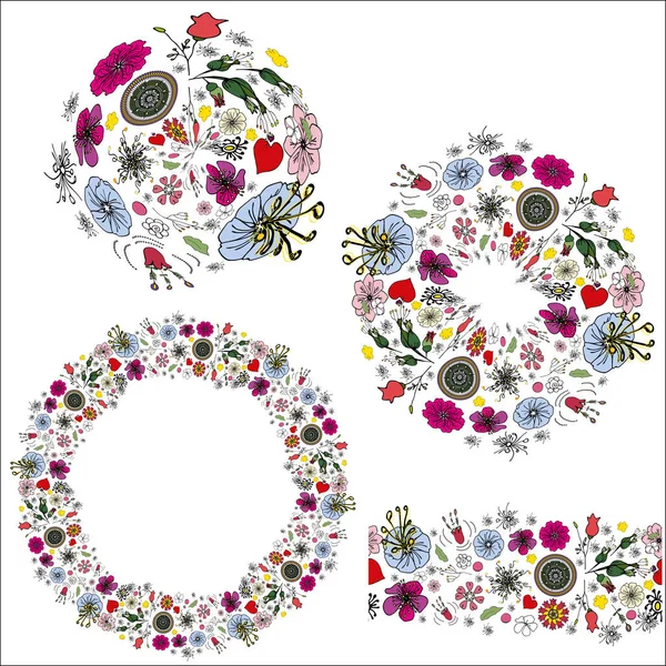 Pattern brush sprigs of booths and blooming flowers 1 — Stock Vector