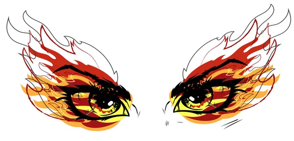 Brinnande ögon i tungor av eld rovgiriga blicken — Stock vektor