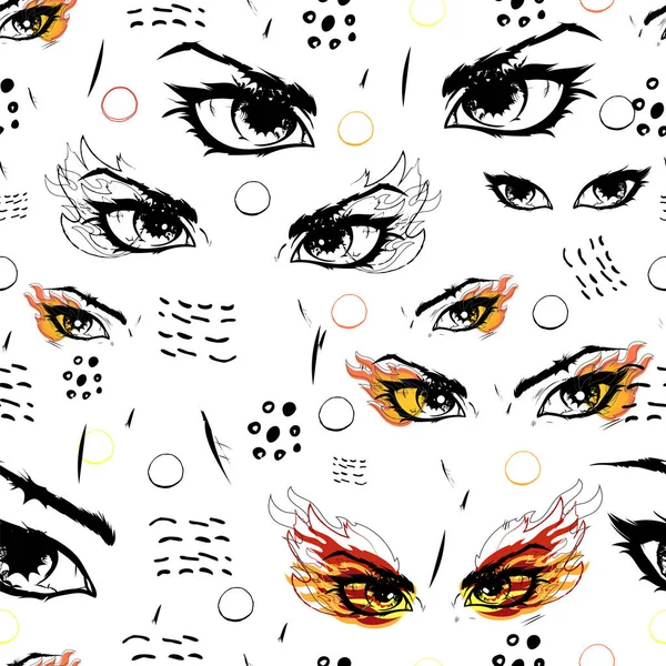 Fond sans couture avec des yeux accrocheurs, motif hypnotique oeil sans fin — Image vectorielle