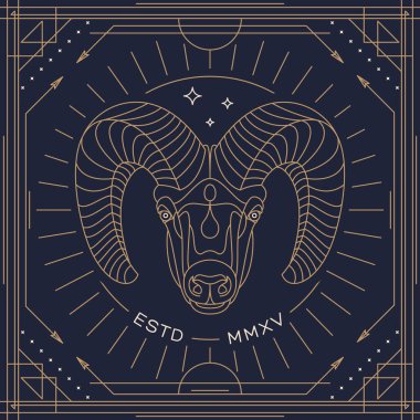 Klasik ince çizgi hayvan etiketi. Retro vektör tasarımı grafik unsuru, rozet, amblem, logo, amblem, amblem, işaret, kimlik, logotip, poster. Tişört izleri için tipografik ile hipster illüstrasyonunu okşa.