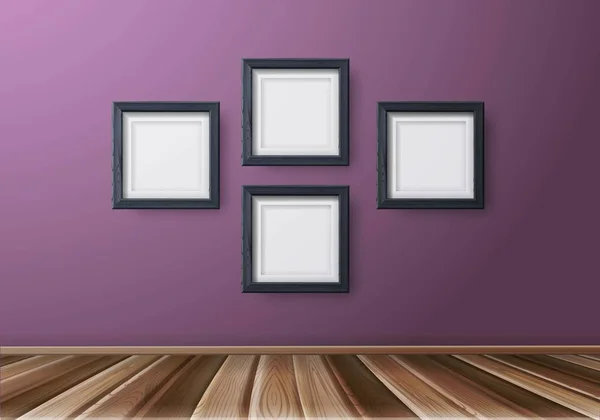 Exposição simular quadros de madeira na parede rosa. Galeria de arte realista . —  Vetores de Stock