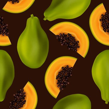 Gerçekçi papaya meyve ile dikişsiz tekstil deseni.
