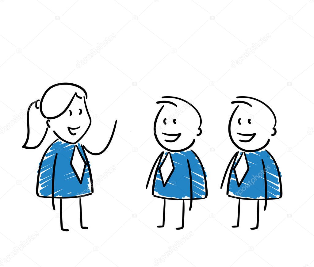 Businessmen and businesswomen - Office worker managers. Boys and girls hand drawn doodle line art cartoon design characters - isolated vector illustration outline of men and women.