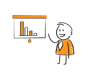 İşadamı - Yazı tahtası olan bir ofis çalışanı. Erkek el çizimi karalama çizimi çizgi film tasarım karakteri - izole vektör çizimi insan çizimi. 