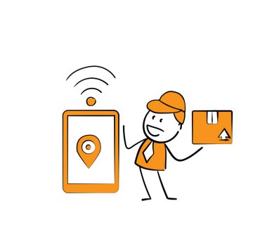 İş adamı - Ofis çalışanı, akıllı telefonlu yönetici, erkek el çizimi karalama çizimi çizgi film karakteri - izole edilmiş vektör çizimi. 